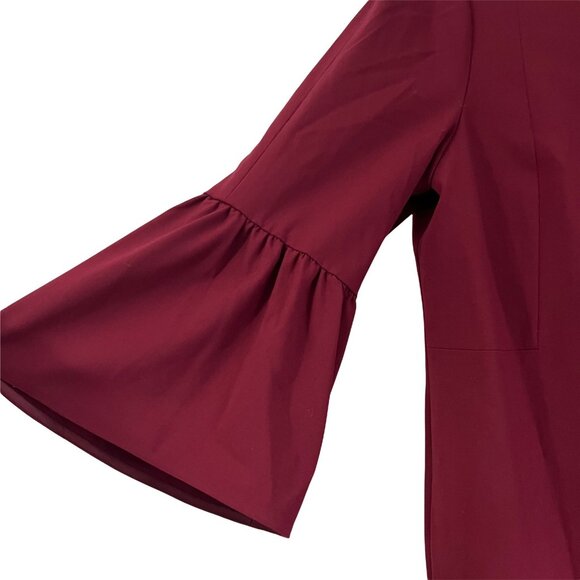 Lafayette 148 New York Wine Red Wool Blend Ruffle Sleeve Shift Dress Size Large - Picture 2 of 5
